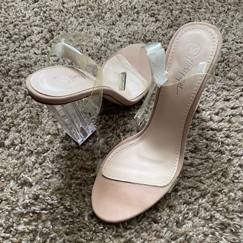 Nasty Gal Lucite Clear Block Heels 8